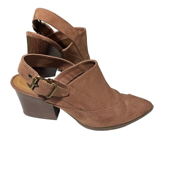 Qupid Nava Women's Slingback Pointed Toe Western Mules Brown Mocha Mauve Size 8 - Picture 15 of 16